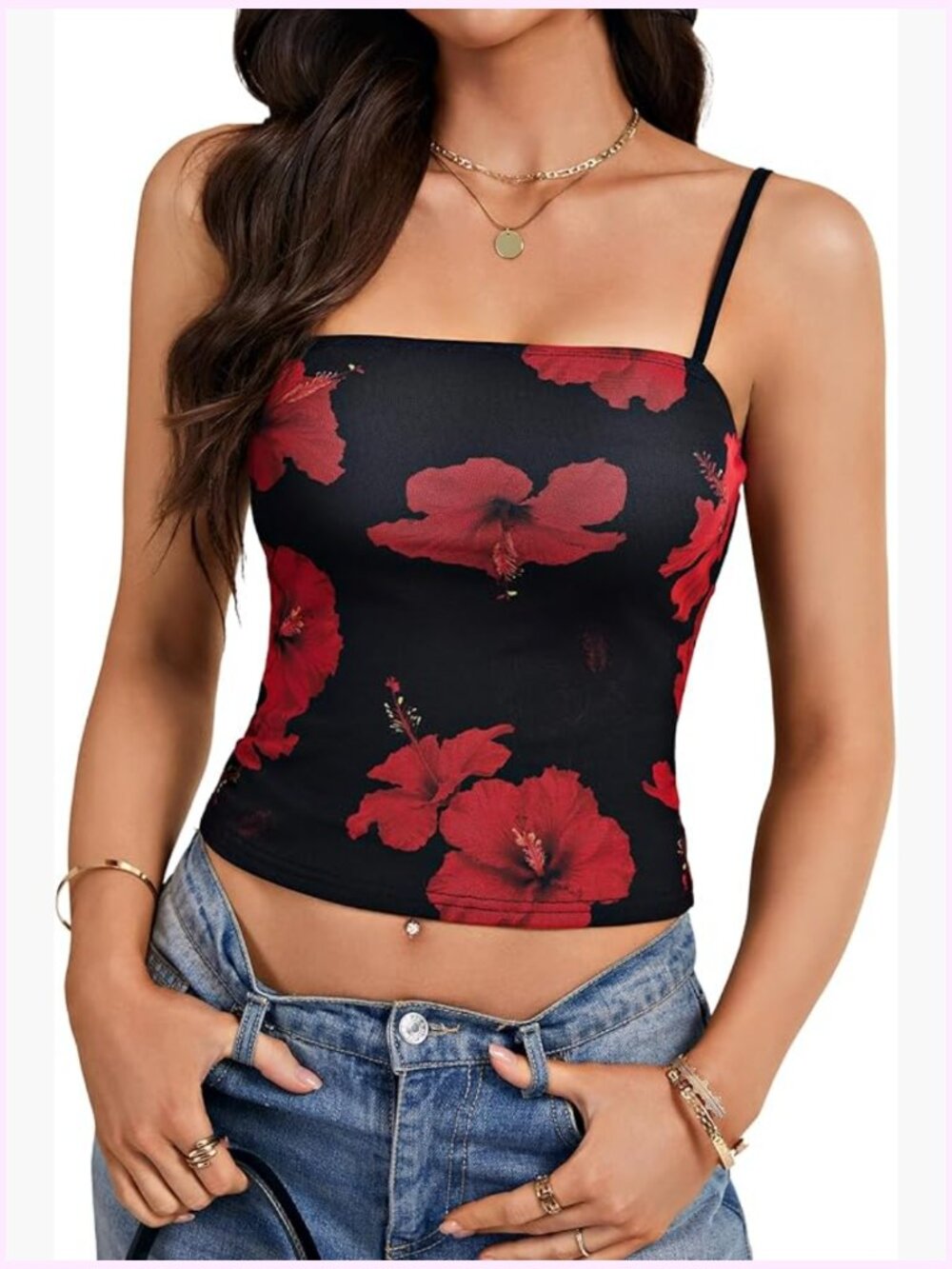 Women's Mesh Sleeveless Spaghetti Strap Y2K Going Out Slim Fit Crop Top Cami